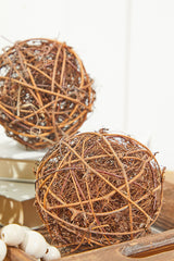 Vine Grapevine Ornaments – Set of 2 Rustic Decorative Orbs