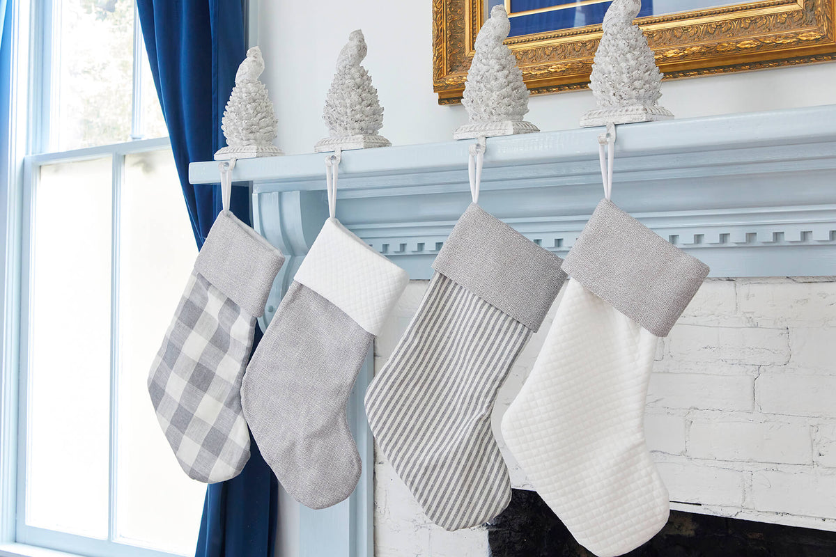 Gray Stocking with White Quilt Trim