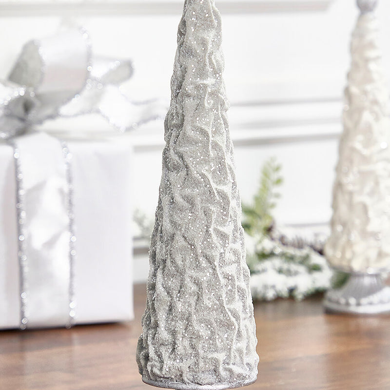 19" Silver Gray Flocked Resin Tree