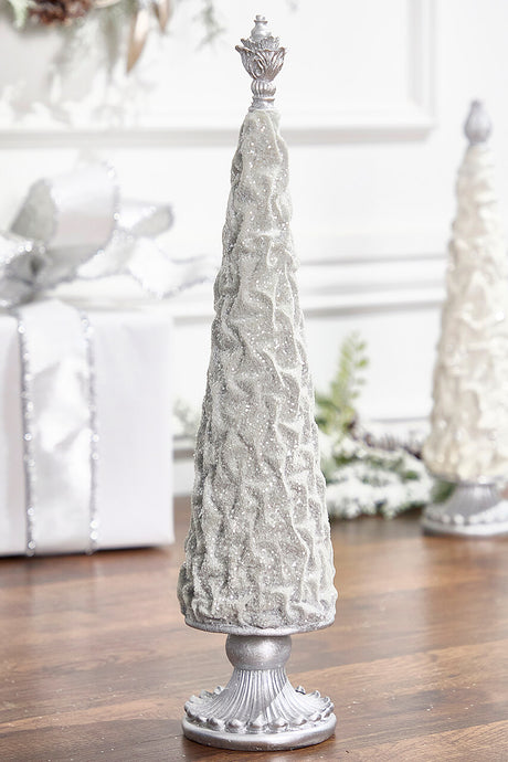 19" Silver Gray Flocked Resin Tree