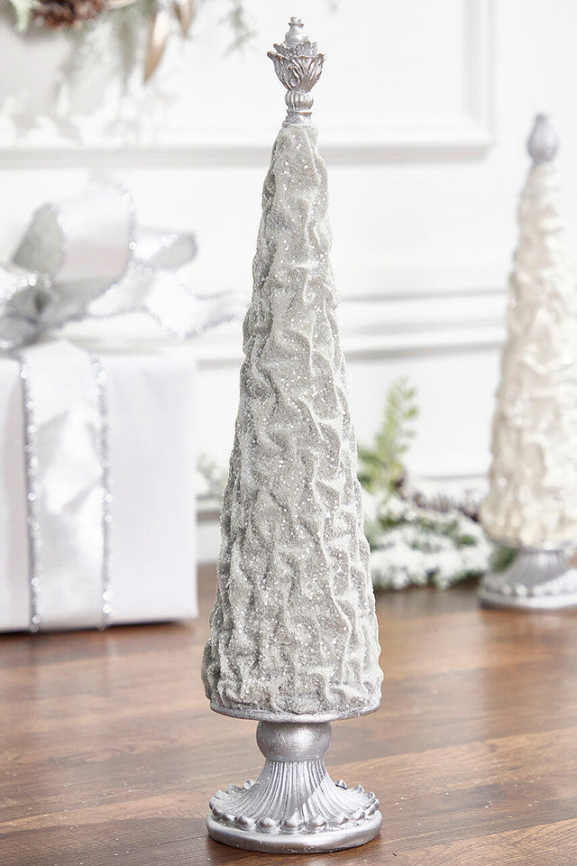 19 Inchi Silver Gray Flocked Resin Tree Elegant Winter Christmas Centerpiece Décor