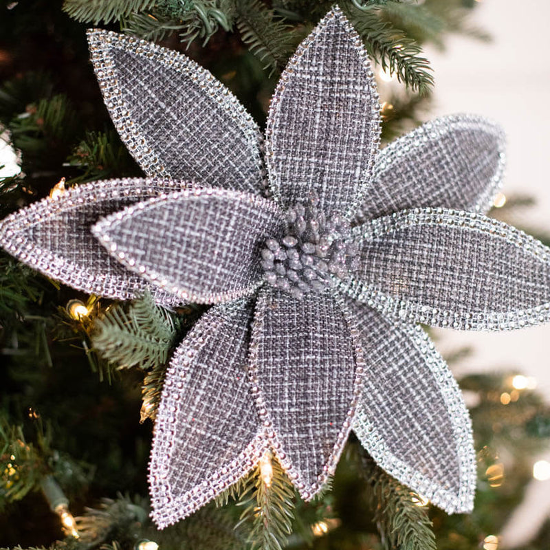 22” x 12.5" Grey Linen Jewel Poinsettia Stem