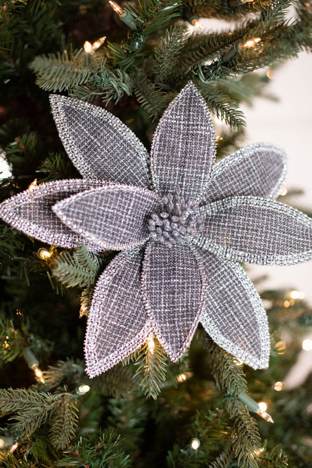 22” x 12.5" Grey Linen Jewel Poinsettia Stem