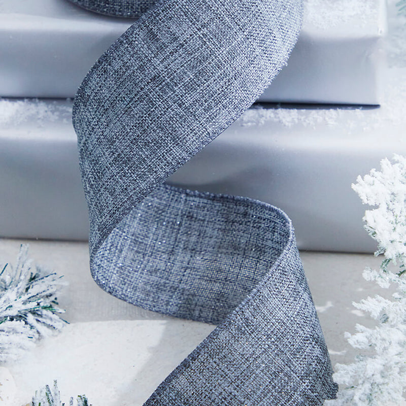 2.5" x 10 Yard Gray Linen Wired Ribbon