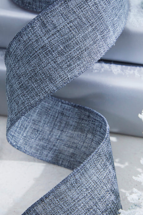 2.5" x 10 Yard Gray Linen Wired Ribbon