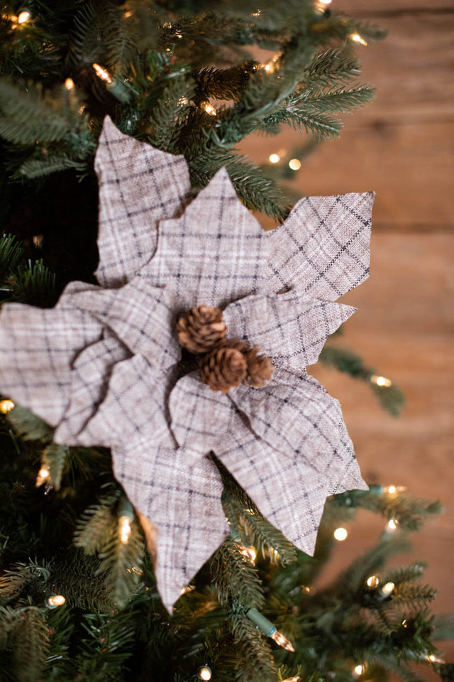 18” x 13" Plaid Poinsettia Stem