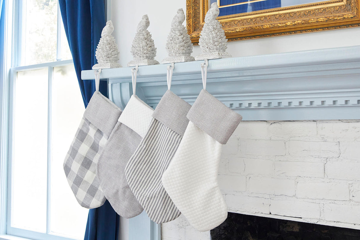White & Gray Checkered Stocking Christmas Hanging Holiday Decor