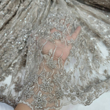 Champagne Beaded Lace Floral Embroidery Mesh