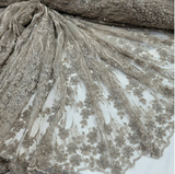 Champagne Beaded Lace Floral Embroidery Mesh