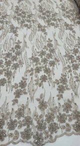 Champagne Beaded Lace Floral Embroidery Mesh