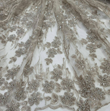 Champagne Beaded Lace Floral Embroidery Mesh