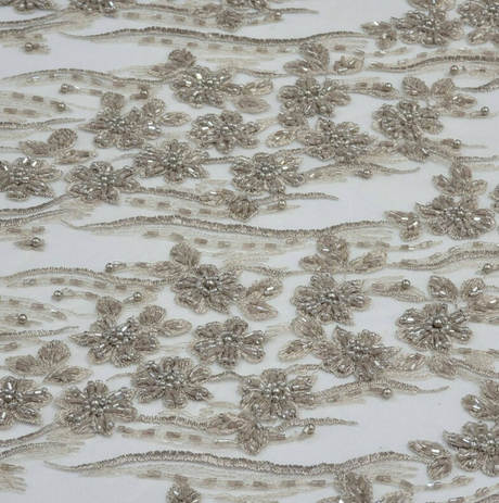Champagne Beaded Lace Floral Embroidery Mesh