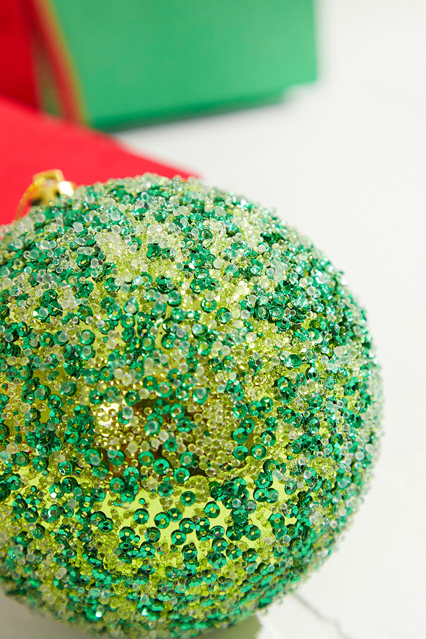 4" Green Beaded Metallic Ball Ornament