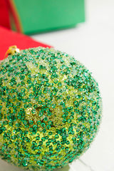 4" Green Beaded Metallic Ball Ornament