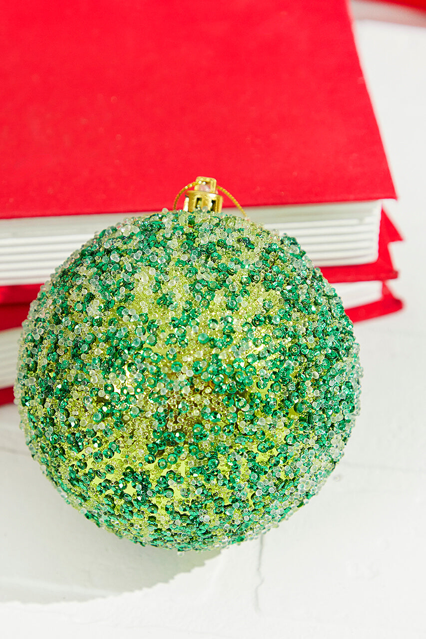 4" Green Beaded Metallic Ball Ornament