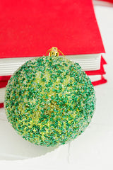 4" Green Beaded Metallic Ball Ornament