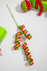30 Inch Fabric Curly Spray – Whimsical Green & Red Holiday Accent for Fun Festive Décor