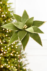 20" x 15" Olive Velvet Glitter Poinsettia Stem
