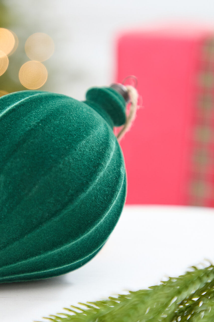 6" Green Flocked Finial Ball Ornament