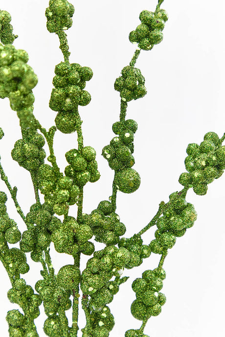 26" Green Glitter Berries Spray