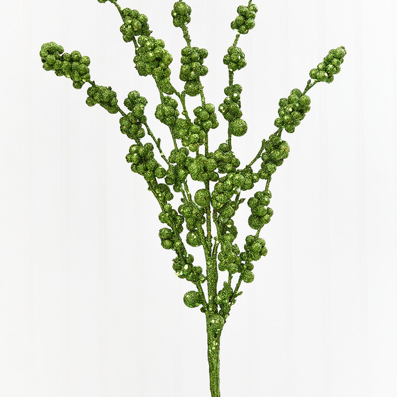 26" Green Glitter Berries Spray