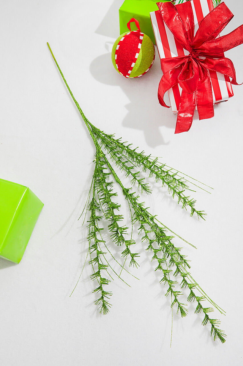 34” Green Glitter Grass Spray
