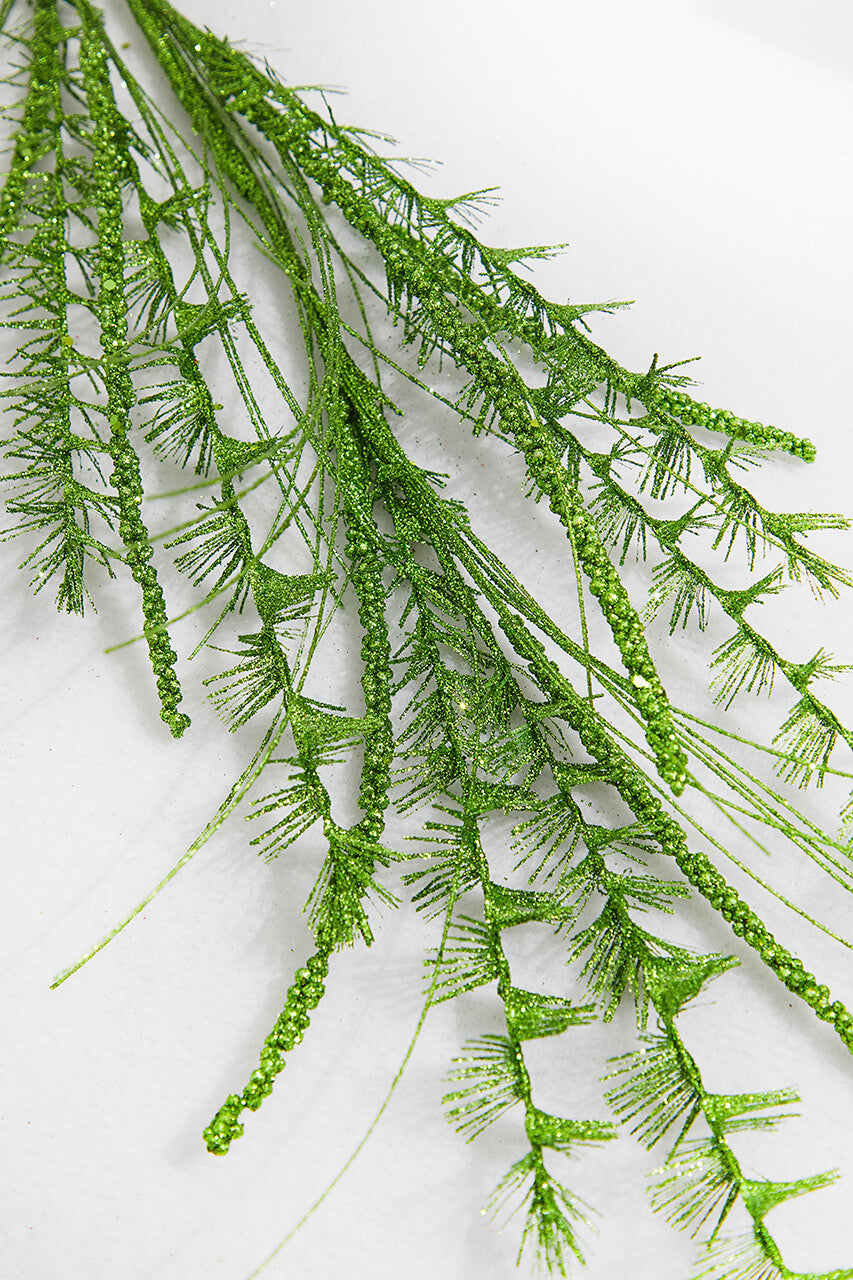 35” Green Glitter Grass Spray