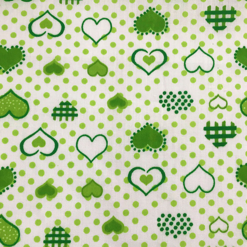 Green Hearts Poly Cotton Fabric - Green Hearts Print, 59/60" Width (1 Yard)