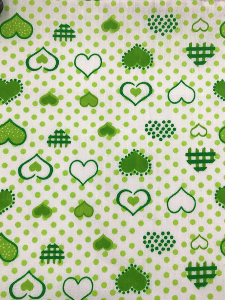 Green Hearts Poly Cotton Fabric - Green Hearts Print, 59/60" Width (1 Yard)