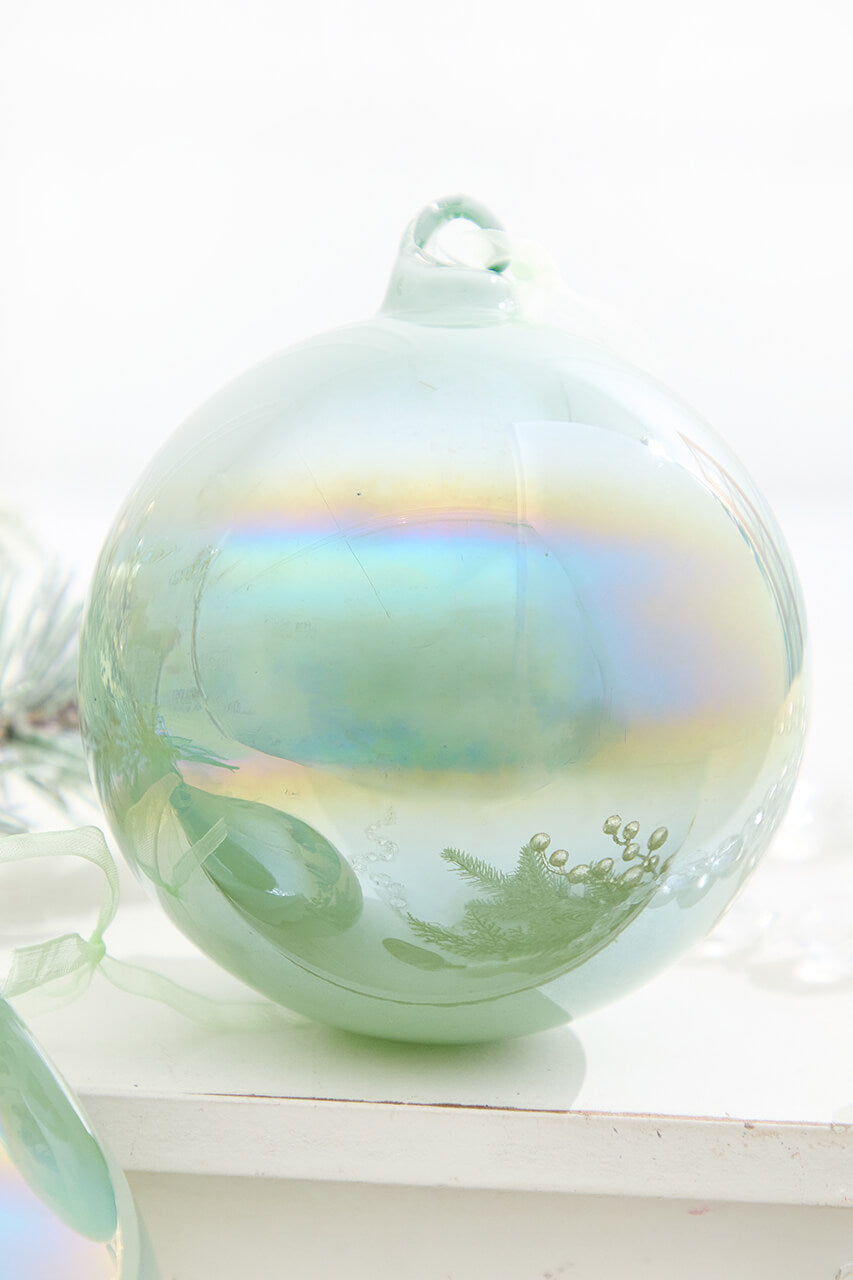4" Mint Iridescent Blown Glass Ornament