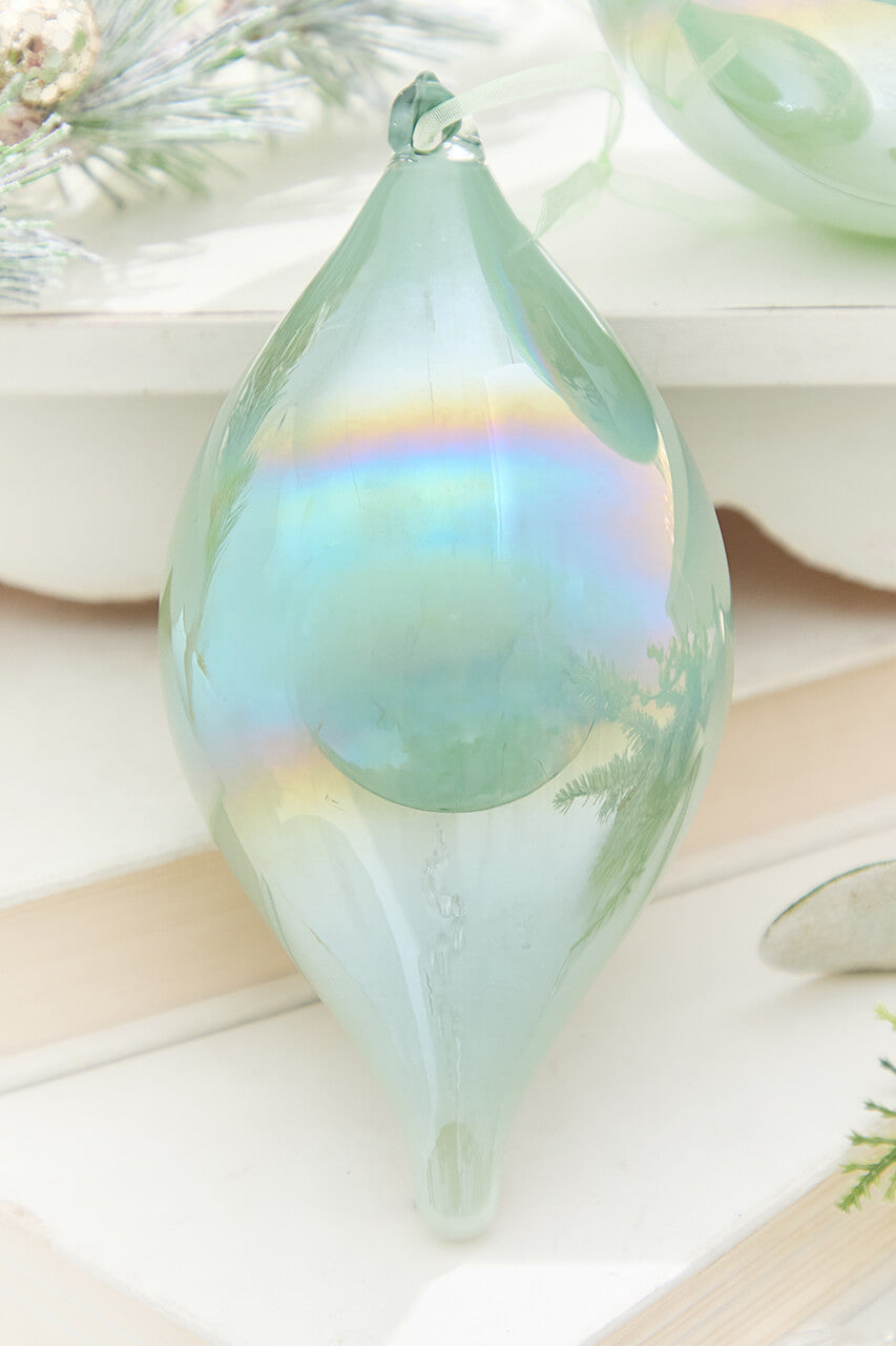 4" Mint Iridescent Blown Glass Ornament