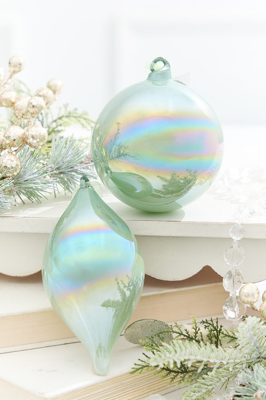 4" Mint Iridescent Blown Glass Ornament
