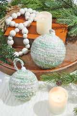Green White Knit Ball Ornaments Set of 2