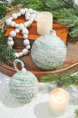 Green/White Knit Ball Ornaments - Set of 2