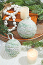 Green/White Knit Ball Ornaments - Set of 2