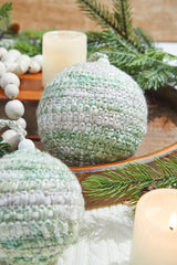Green/White Knit Ball Ornaments - Set of 2