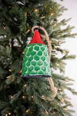 9” Green/Red Metal Bell Ornament