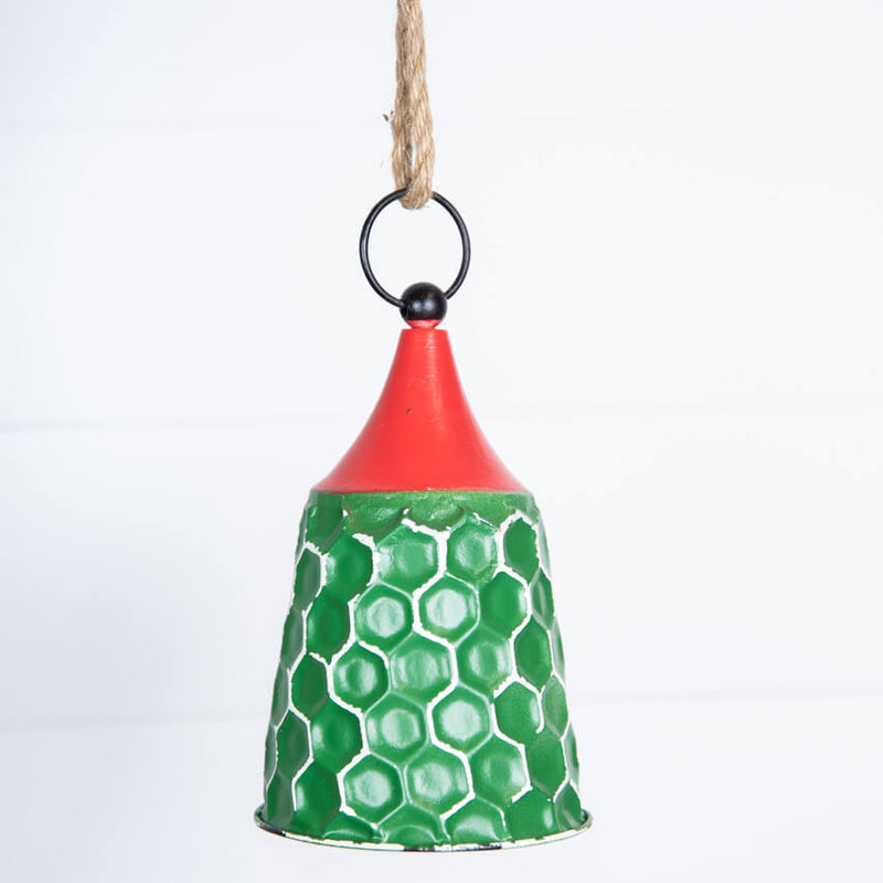9” Green/Red Metal Bell Ornament