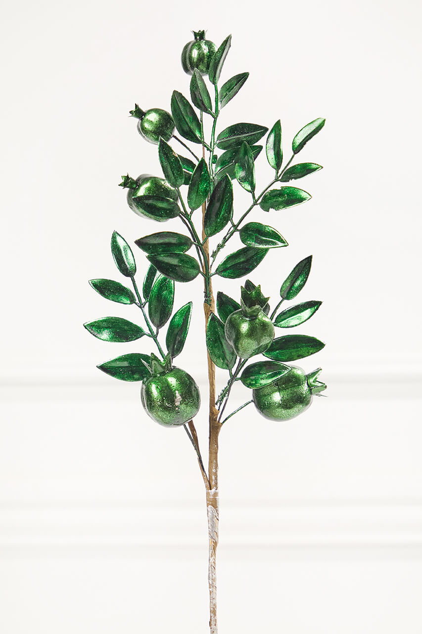 26" Dark Green Metallic Pomegranate Stem