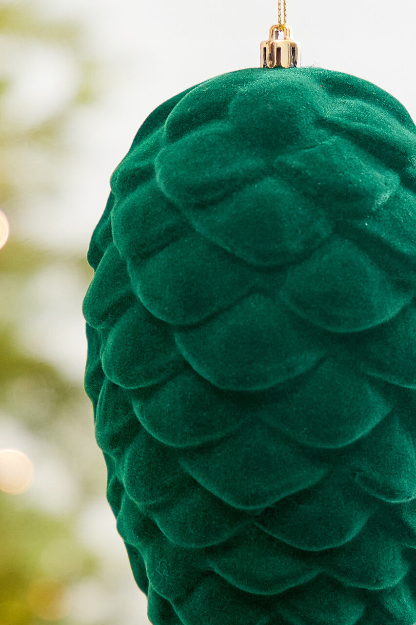 9" Green Flocked Pinecone Ornament