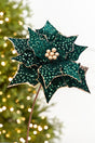 20" x 12” Emerald & Gold Sequin Poinsettia Stem