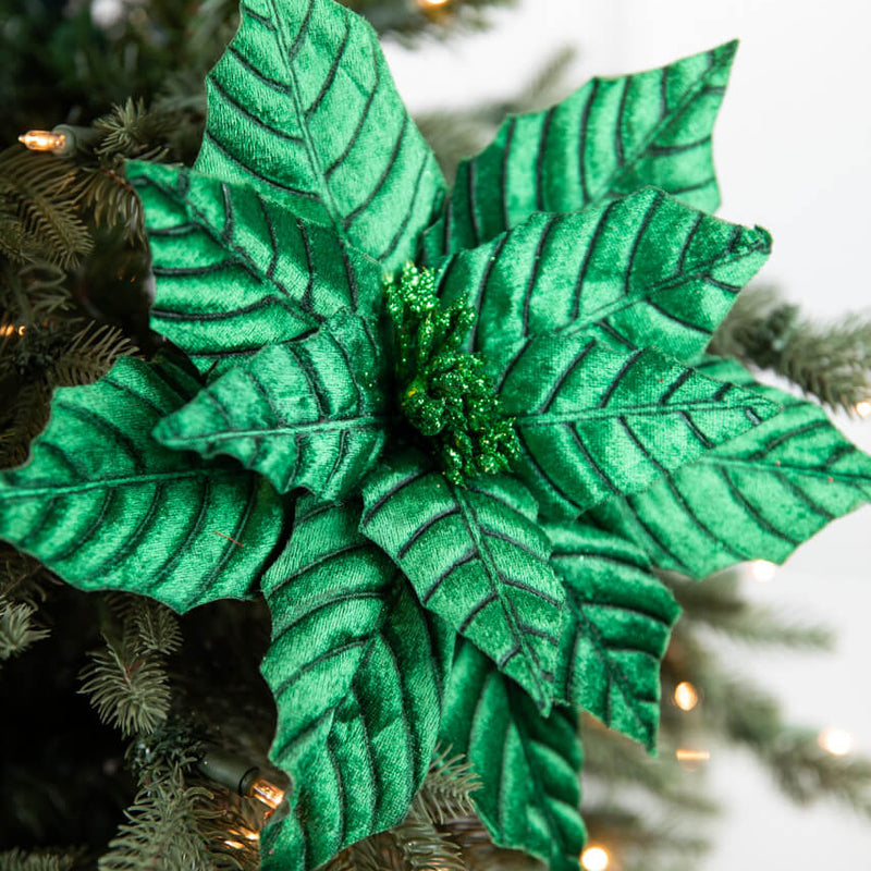 22” Pressed Poinsettia Stem - Green
