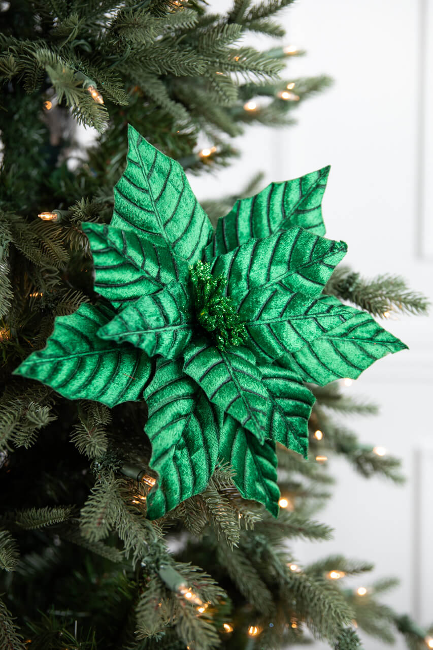 22” Pressed Poinsettia Stem - Green