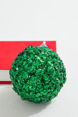 4” Emerald Sequins & Jewels Ball Ornament
