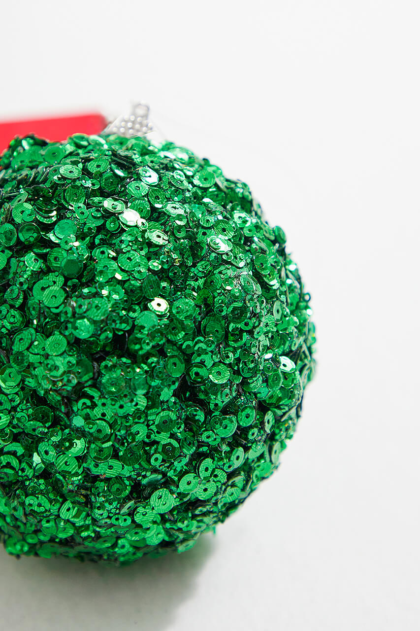 4” Emerald Sequins & Jewels Ball Ornament