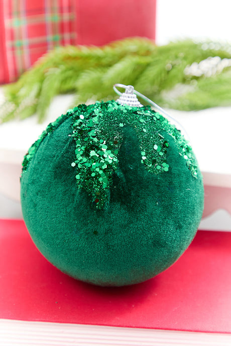 5" Emerald Sequin Velvet Ball Ornament