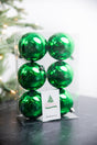 3.1” Shiny Holly Green Shatterproof Ornaments - Set of 6