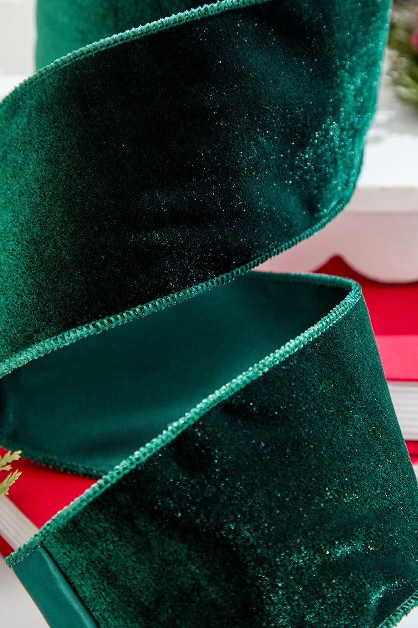 4" x 10 Yard Hunter Green Deluxe Velvet Ribbon
