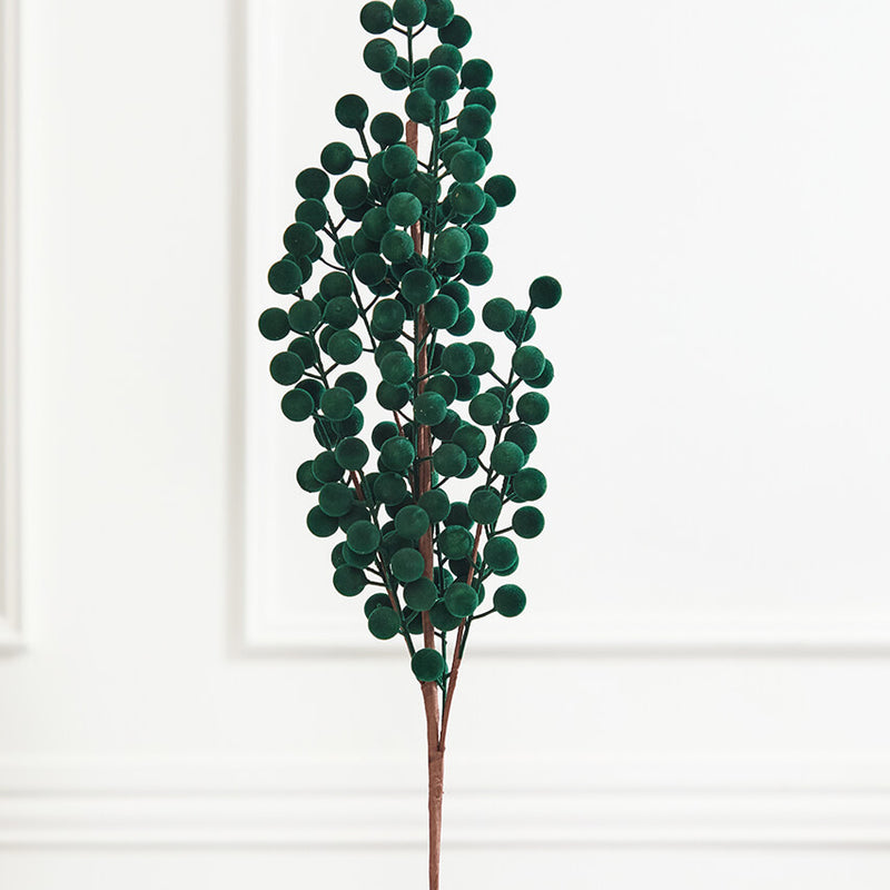 33" Dark Green Flocked Berry Spray