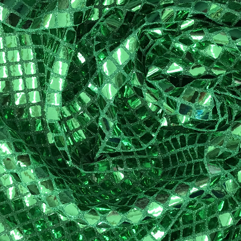 Green Square Foil Sequin Fabric - Green, Square Foil Glue On, 42" Width (1 Yard)